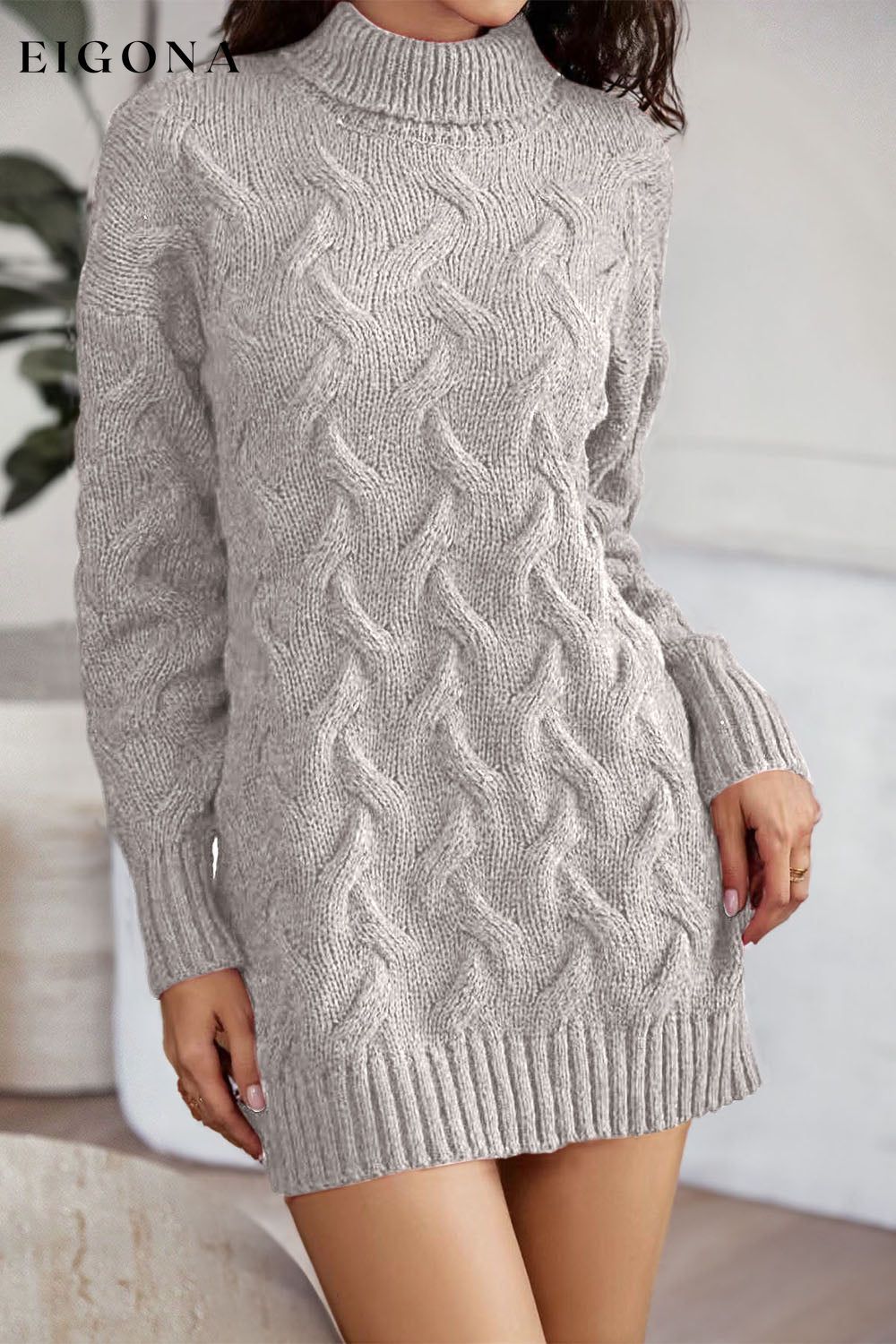 Cable-Knit Turtleneck Sweater Dress Heather Gray clothes Ship From Overseas Shipping Delay 10/01/2023 - 10/02/2023 Sweater sweaters Y*X