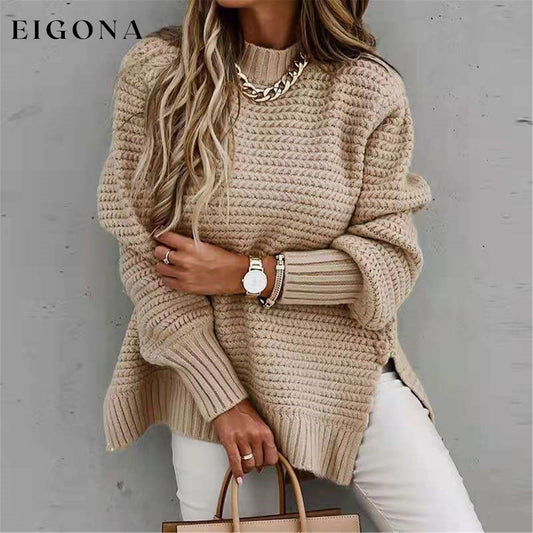 Round Neck Slit Sweater clothes long sleeve top Ship From Overseas Shipping Delay 10/01/2023 - 10/02/2023 Sweater sweaters Y*X