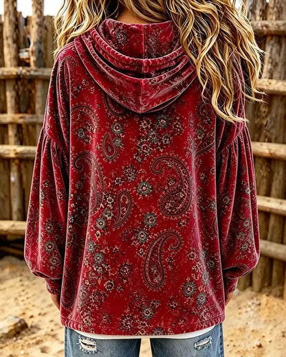 Paisley Print Velvet Hoodie