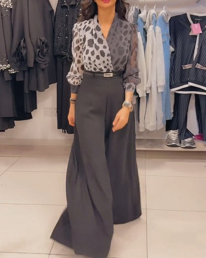 Elegant V-Neck Wide-Leg Set