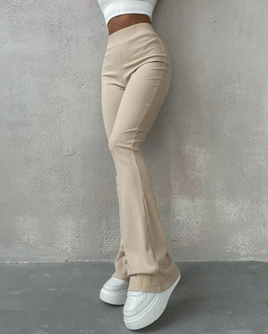 Solid color flared slim fit trousers