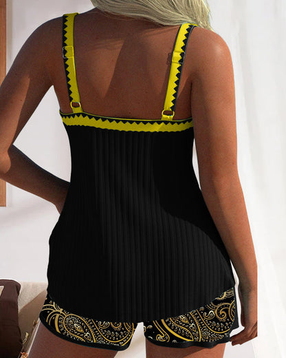 Contrast Color Two-Piece Swimsuit