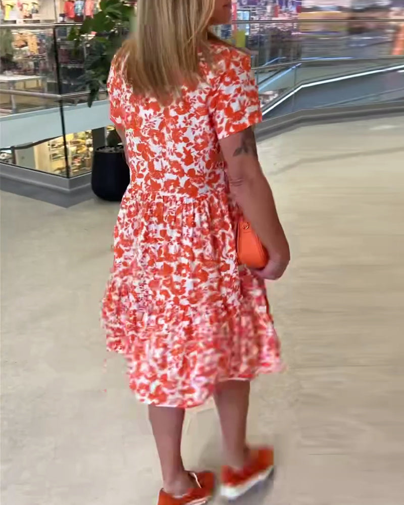 Short Sleeve Floral Midi Dress casual dresses spring summer