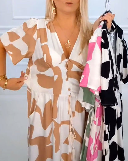 Deep V Printed Holiday Dress