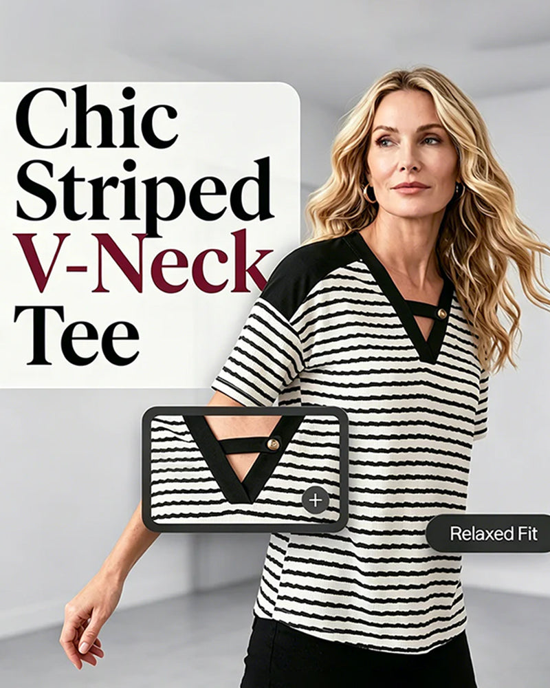 Hollow Out Striped Short Sleeve T-Shirt