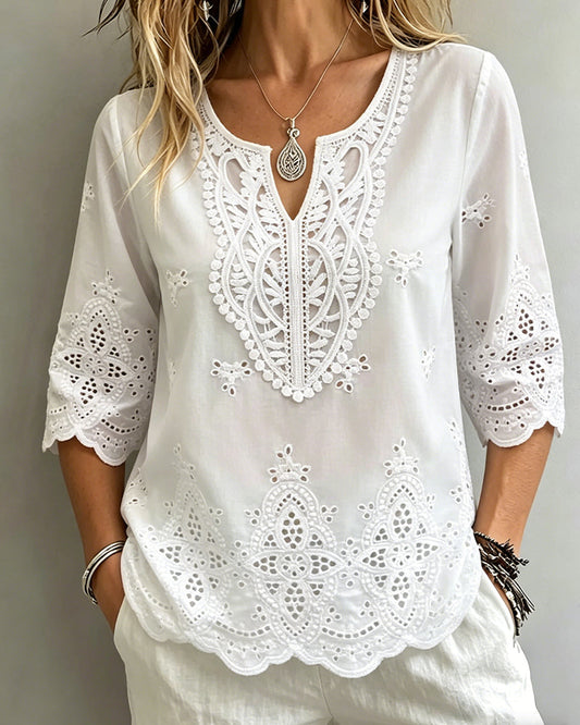 Sexy Openwork Lace V-Neck Blouses blouses & shirts spring summer