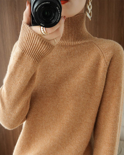 Simple solid color high collar long sleeve sweater 2024 f/w pullovers