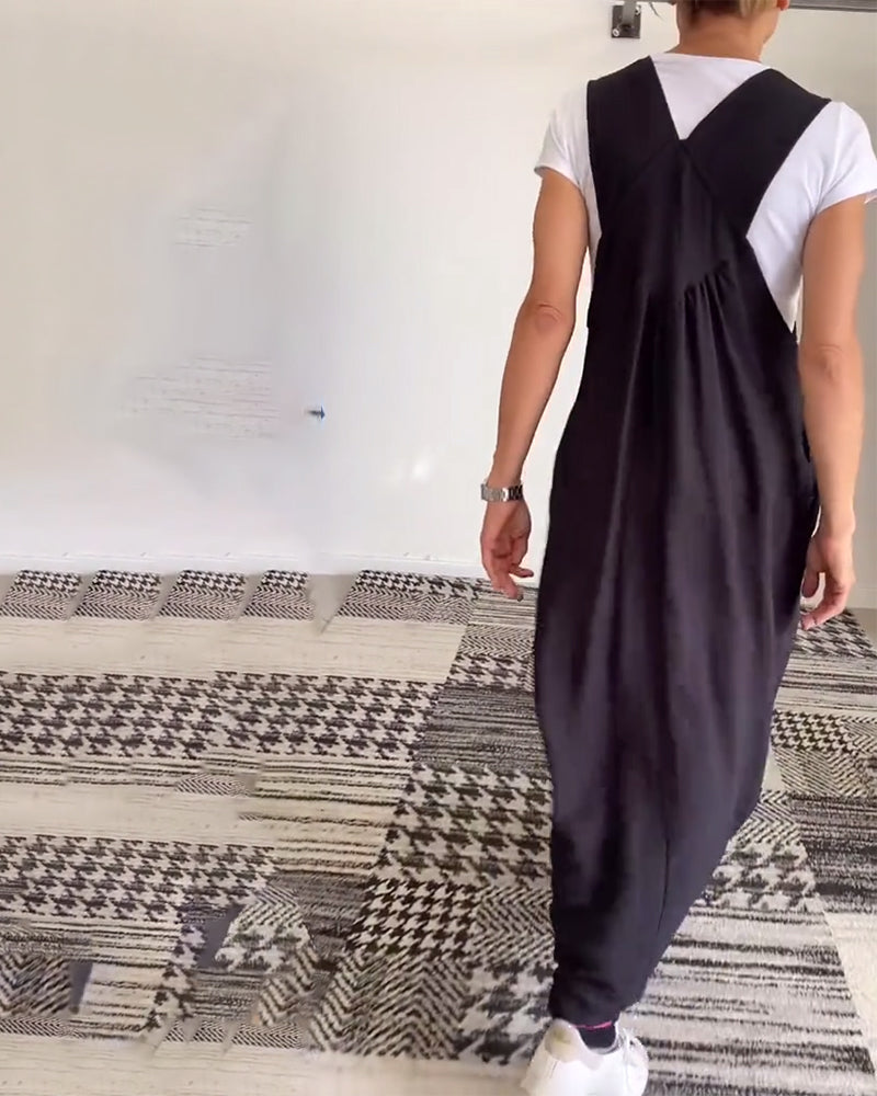 Abito casual con bretelle in tinta unita