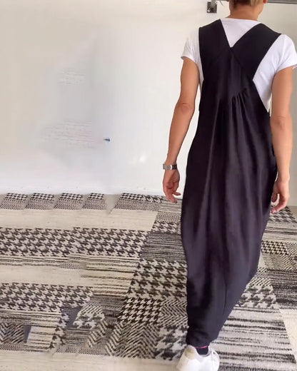 Abito casual con bretelle in tinta unita