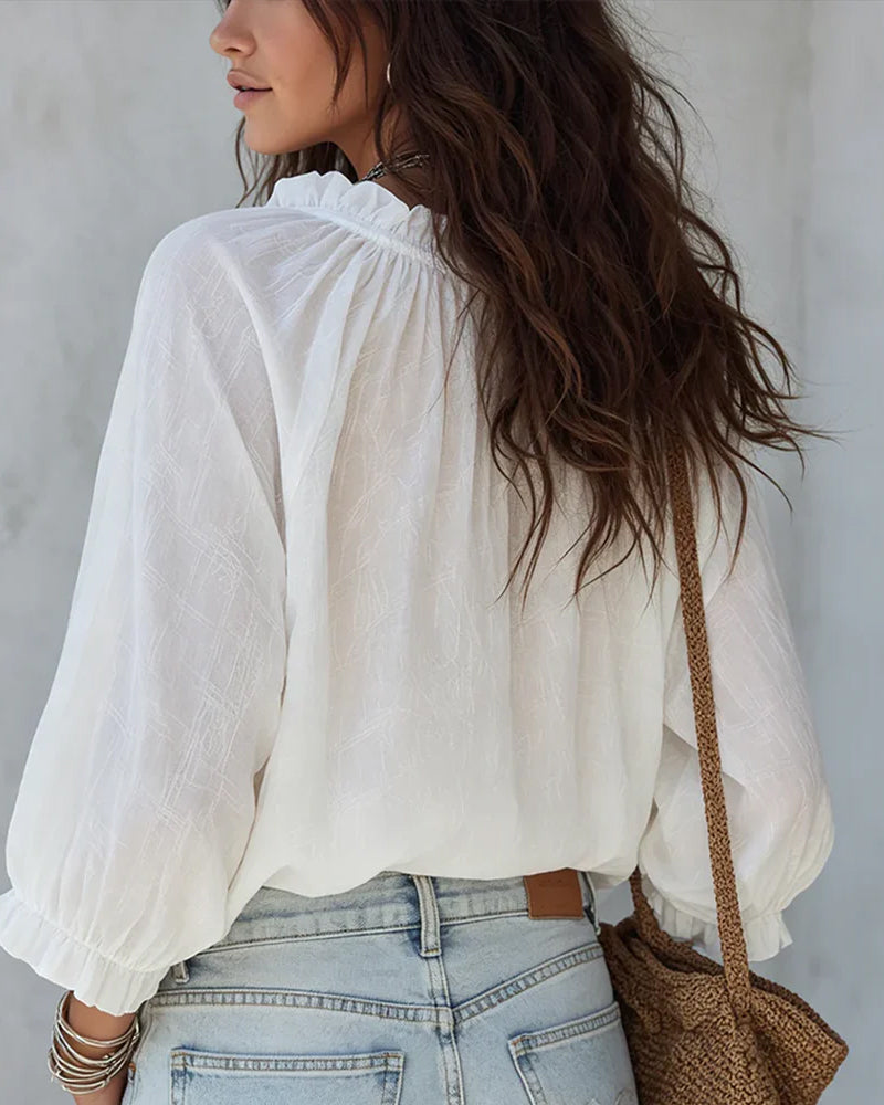 V-neck Lace Up Blouse