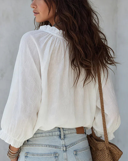 V-neck Lace Up Blouse