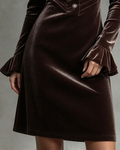 Bell Sleeve Velvet Ruffle V-Neck Dress 2024 f/w casual dresses