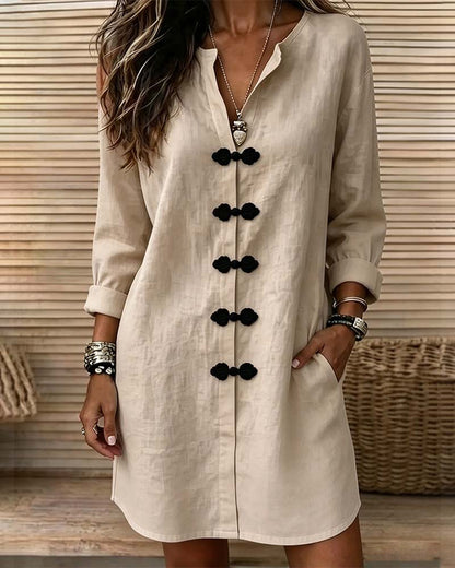 V-Neck Button-Front Shirt Style Short Dress 2024 f/w casual dresses spring