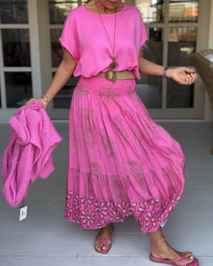 Saia plissada em patchwork colorido