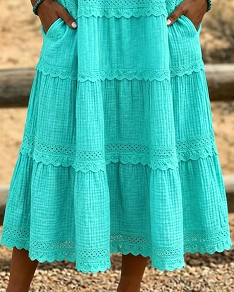 Short Sleeve Pocket Long Dress