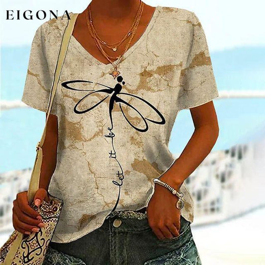 Vintage Dragonfly Print T-Shirt Khaki best Best Sellings clothes Plus Size Sale tops Topseller