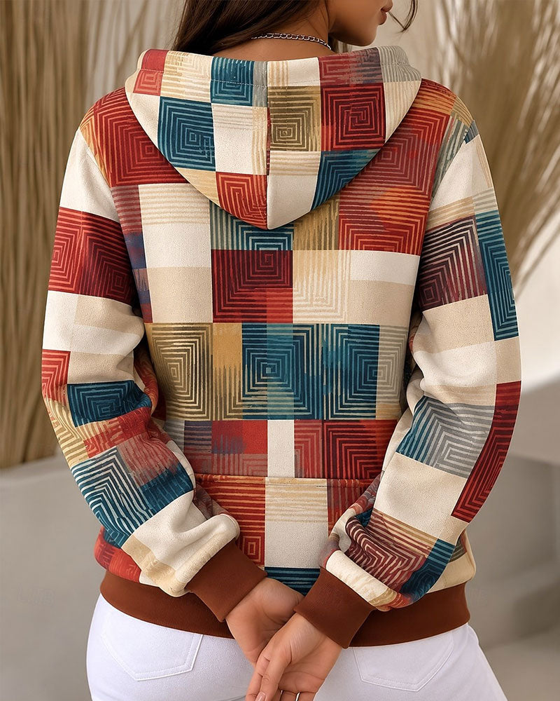 Plaid Color-Block Drawstring Hoodie 2024 f/w hoodies