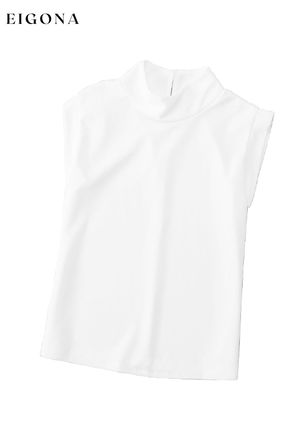 White Solid Color Mock Neck Sleeveless Top clothes clothing Occasion Office Print Solid Color Season Summer short sleeve Style Modern tops Women's Clothing