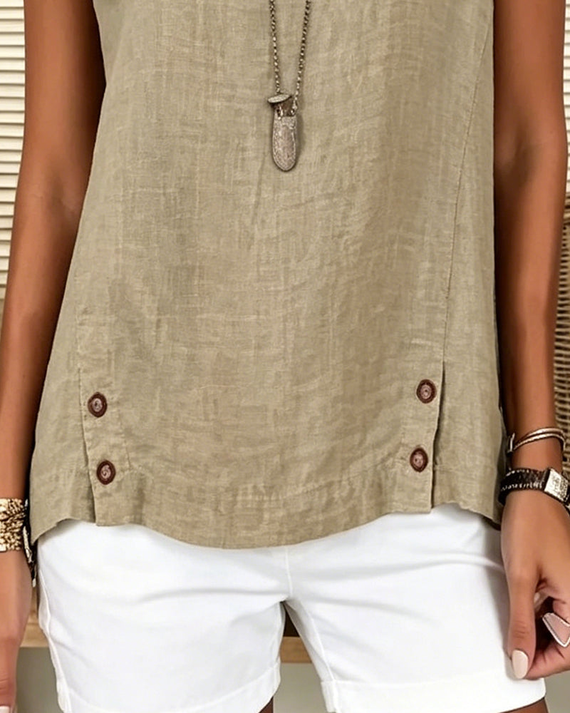 Sleeveless Turn-Down Collar Blouse