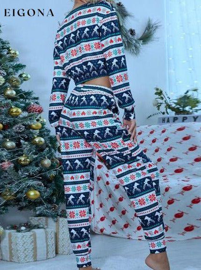 Printed Drawstring Top and Pants Christmas Pajama Set Christmas pajamas clothes lounge wear Romantichut Ship From Overseas