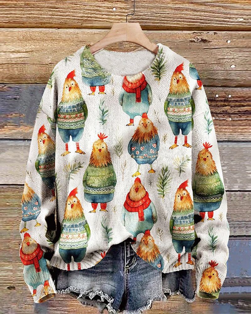 Cute chickens in sweaters art print sweatshirt 2024 f/w spring sweatshirts thanksgiving