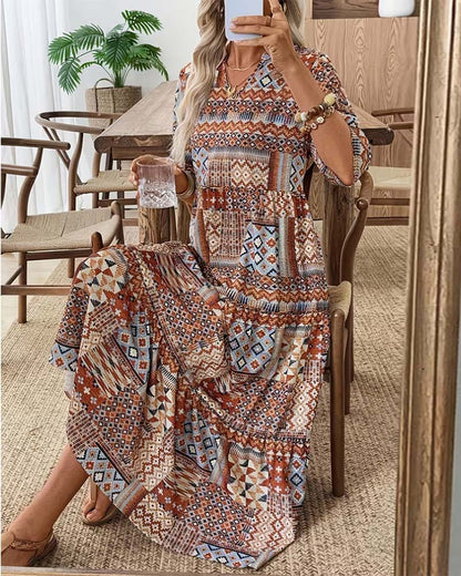 Ethnic Geometric Print Long Dress