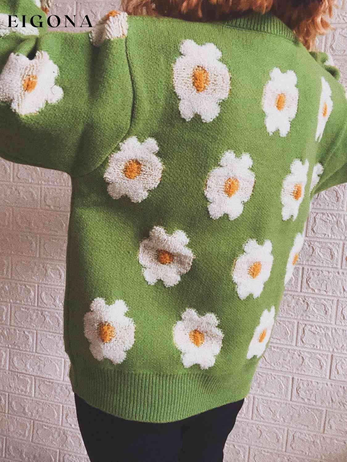 Flower Round Neck Long Sleeve Sweater clothes S.X Ship From Overseas