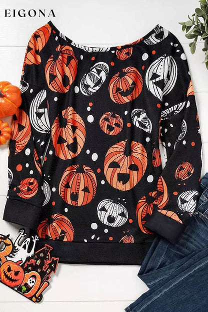 One Shoulder Jack-O'-Lantern Graphic Sweatshirt clothes Ship From Overseas shirts sweater SYNZ top trend