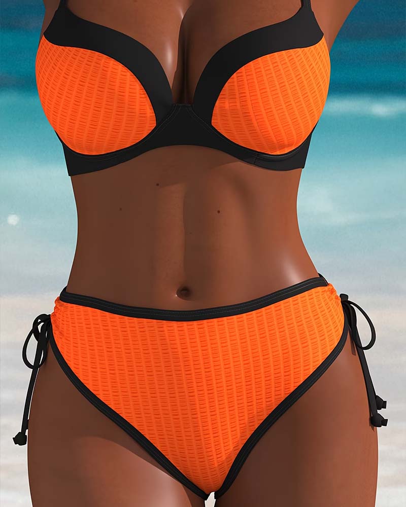 Contrast Color Push-Up Drawstring Bikini