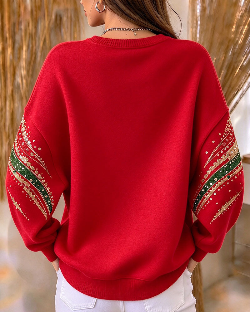 Christmas Tree Print Long Sleeve Loose Sweatshirt