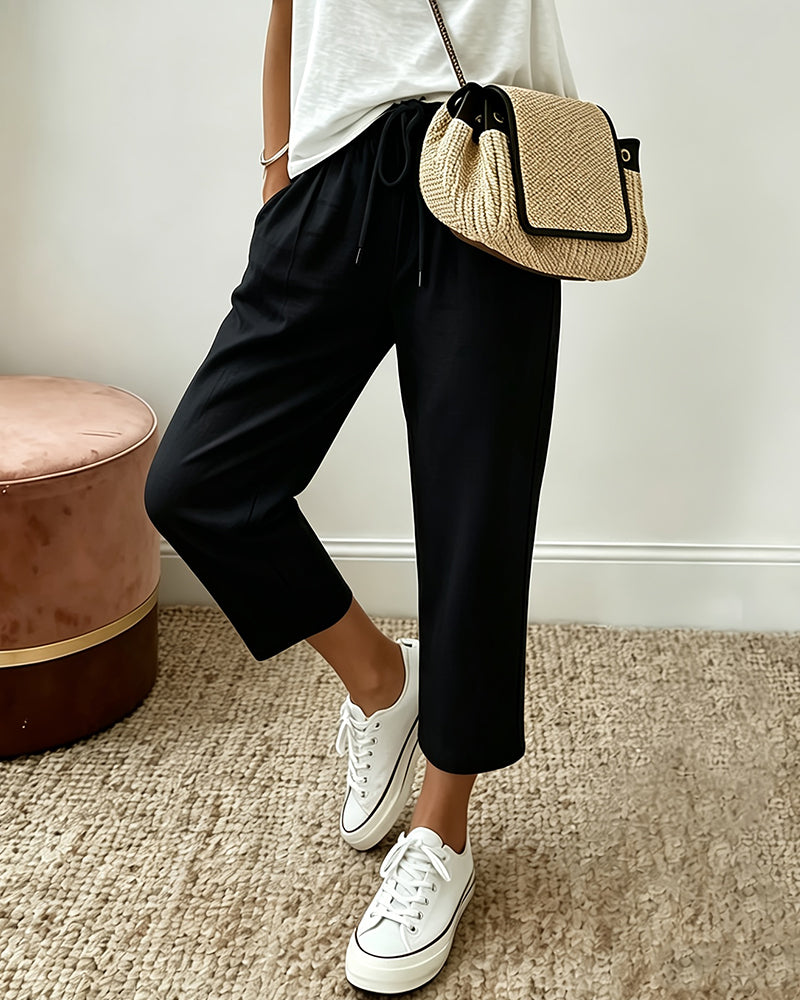 Drawstring Cropped Straight Pants