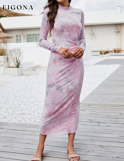 Tie Dye Mock Neck Long Sleeve Dress clothes Roman Ship From Overseas trend