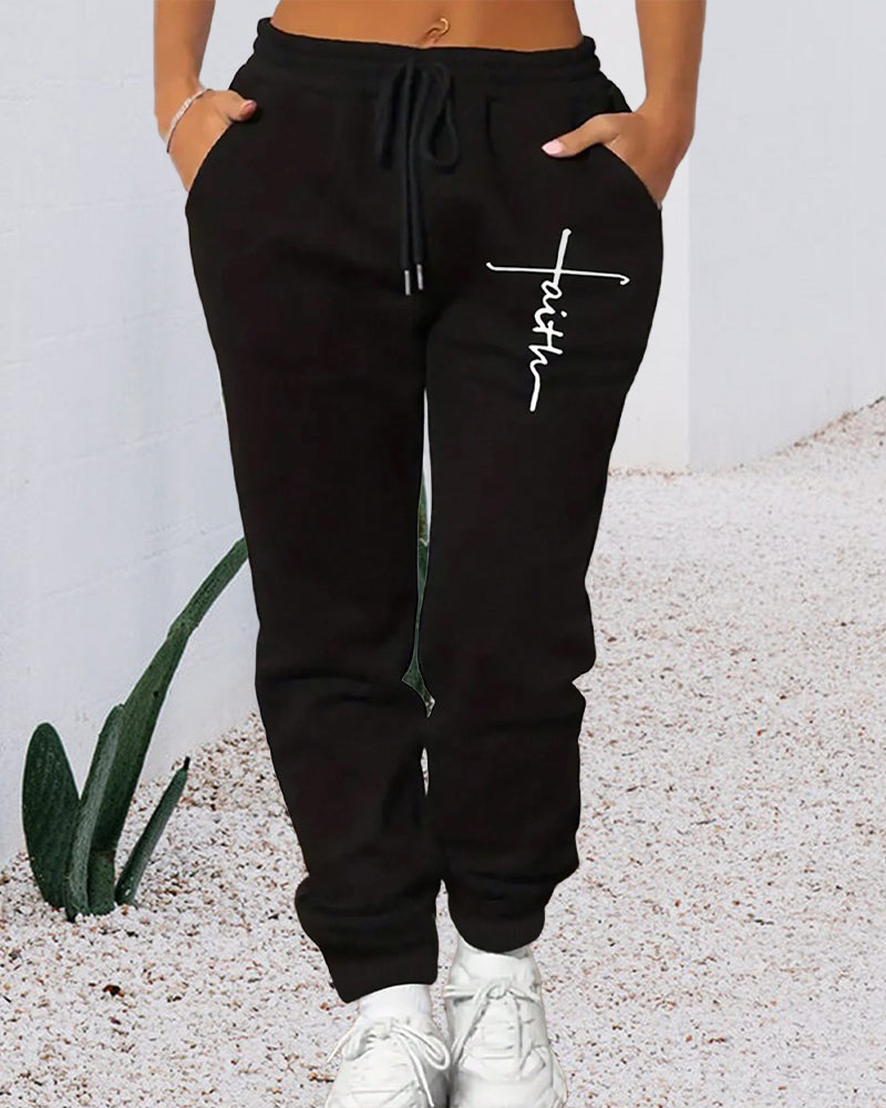 Lettering print drawstring sweatpants 2024 f/w pants spring