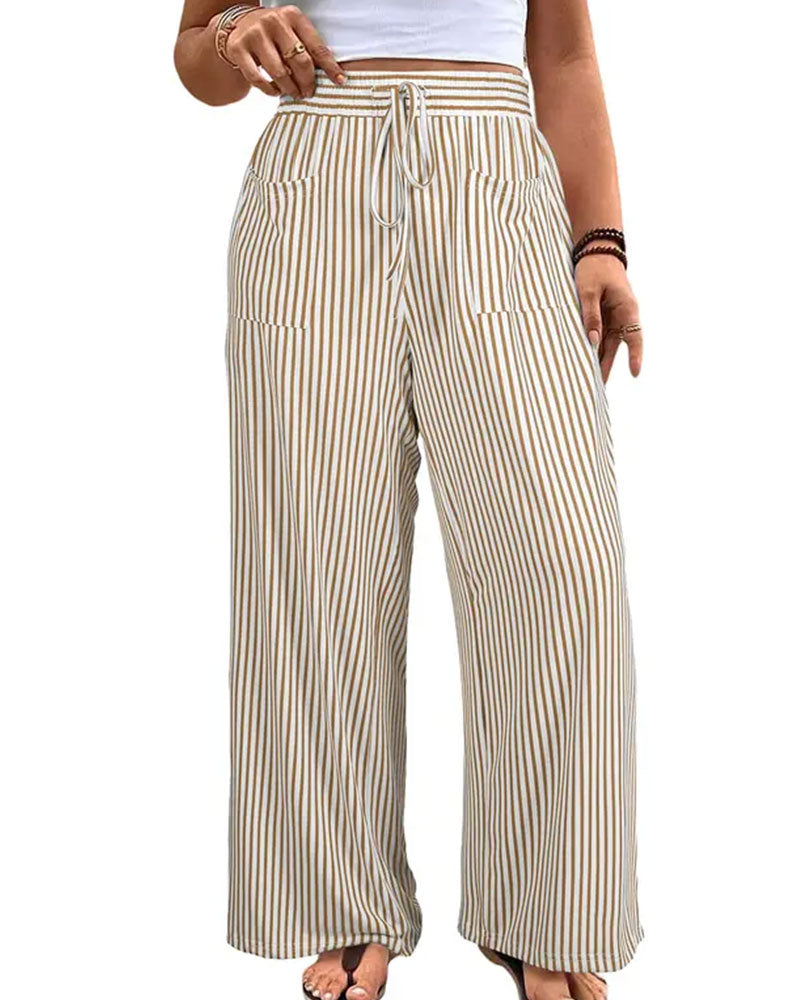 Striped Mid Waist Long Pants