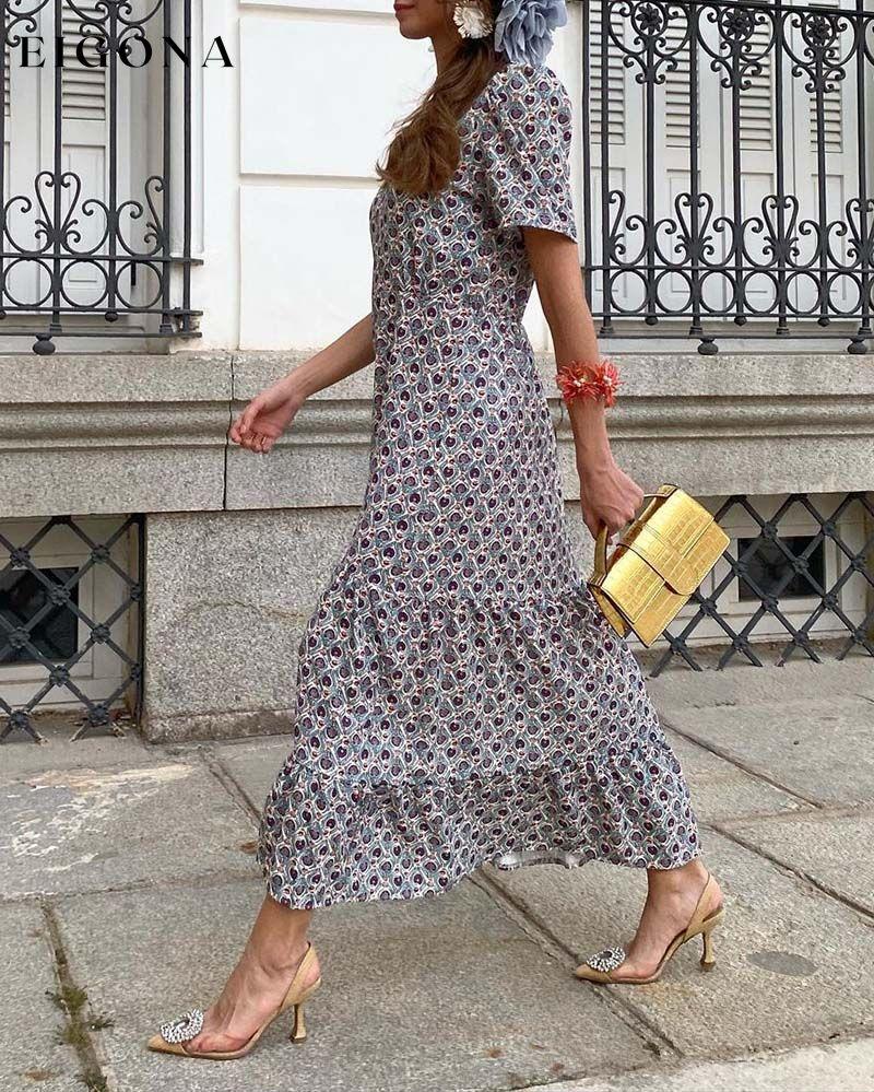 Retro print patchwork elegant long dress casual dresses summer