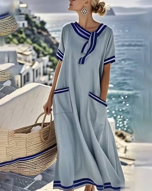 Casual Contrast Ribbon Dress