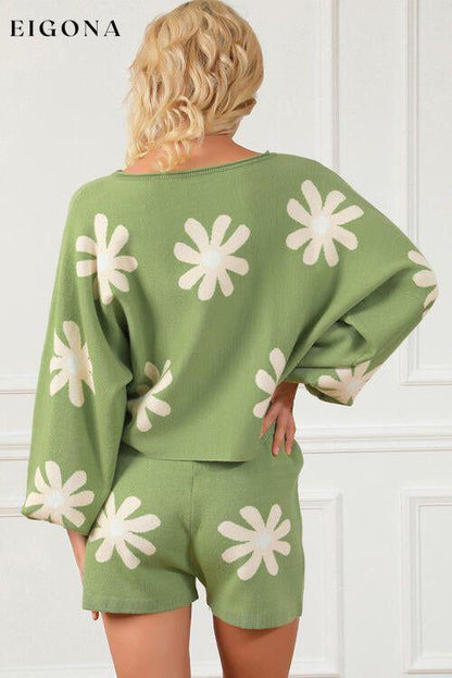 Flower Pattern Long Sleeve Sweater and Drawstring Shorts Set clothes lounge lounge wear lounge wear sets loungewear loungewear sets sets Ship From Overseas SYNZ