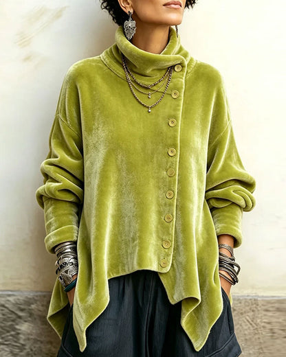 Stand Collar Diagonal Button Irregular Top 2024 f/w blouses & shirts
