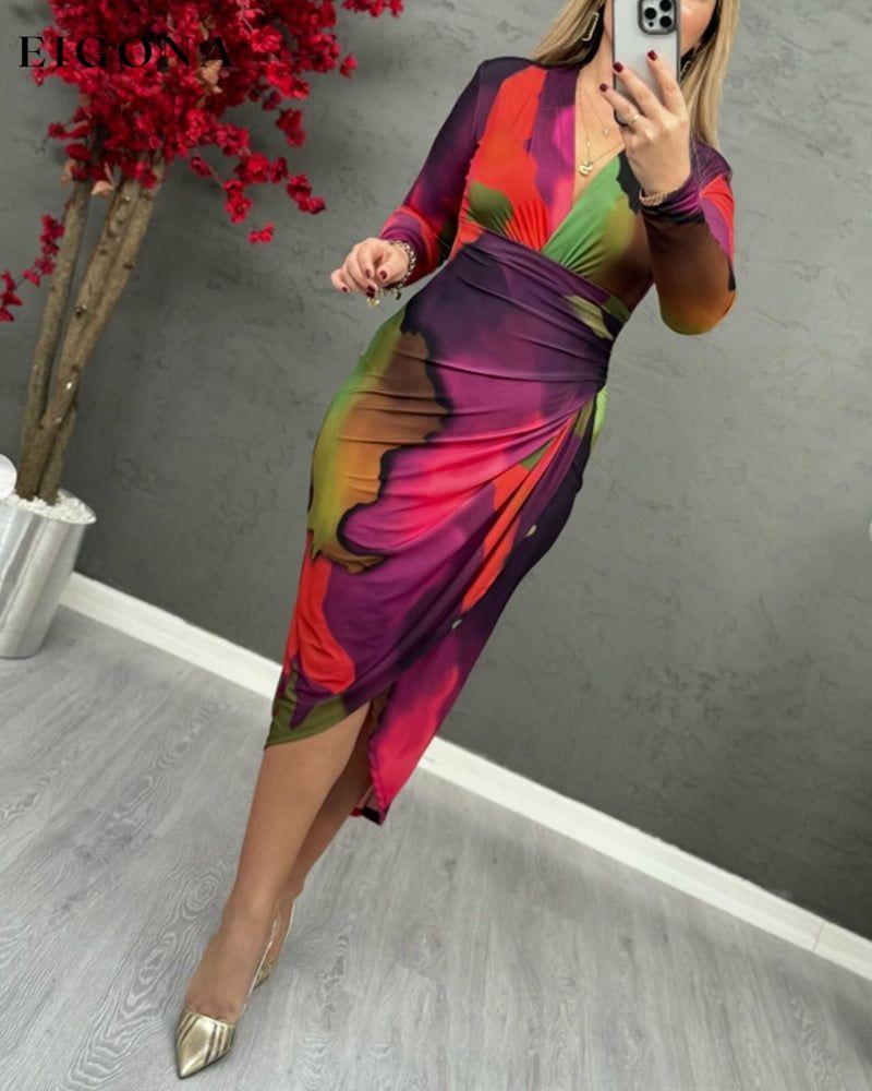 Colorful printed v-neck elegant dress 2023 f/w 23BF Party Dresses spring valentine's day 恢复3