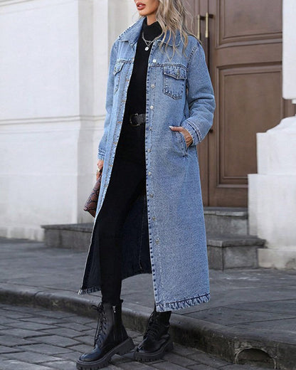 Lapel Pocket Button Denim Coat