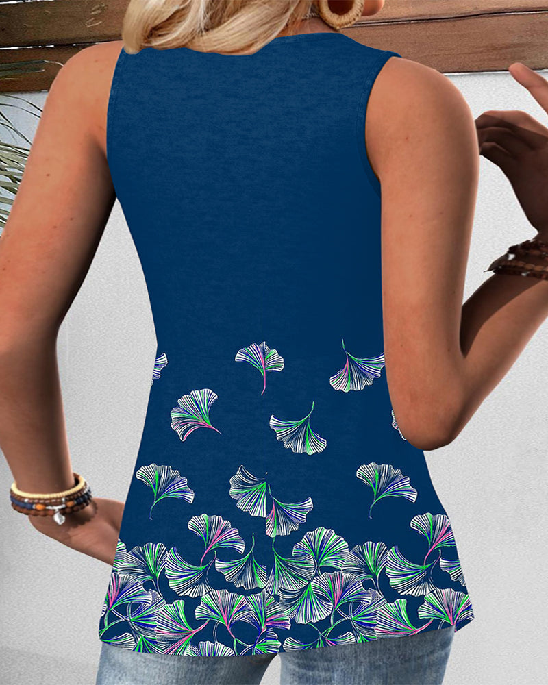 Sleeveless Pleated Printed Tank Top