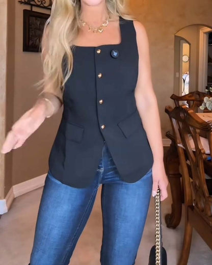 Square Collar Suit Tank Top