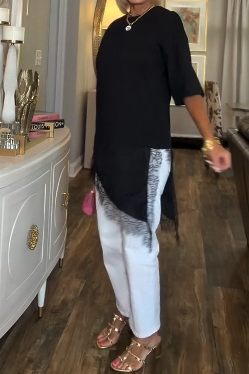 Lace Splicing Irregular Mid-Length Blouse