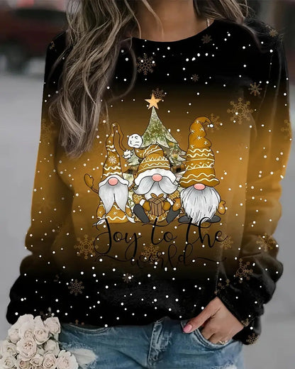 Christmas dwarf print crew neck gradient sweatshirt 2024 f/w christmas spring sweatshirts