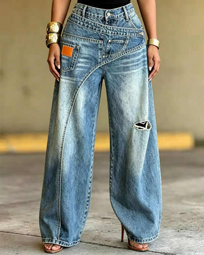 Irregular Ripped Denim Long Pants