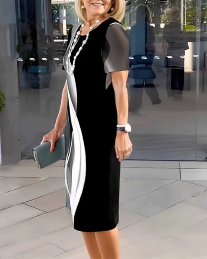 Crew Neck Geometric Print Dress