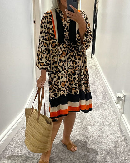 Contrast color leopard print V-neck casual dress casual dresses spring summer