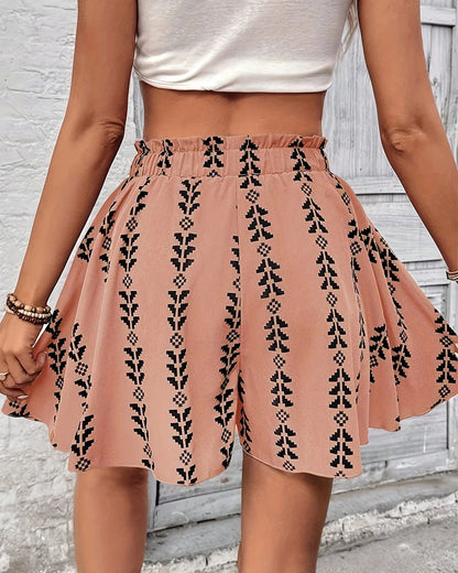 Print Drawstring Loose Fit Flare Short