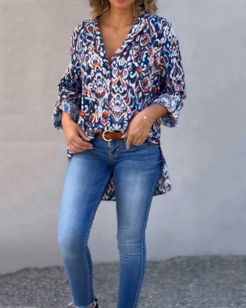 V-neck floral long-sleeved blouse 202466 23BF blouse Blouses & Shirts Fall spring