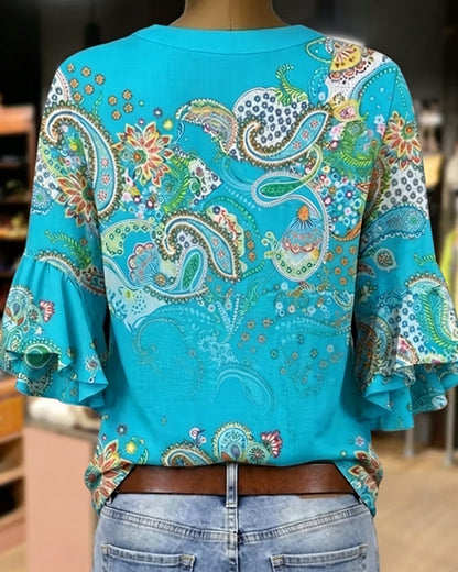 Button-Down Ruffle Trim Blouse